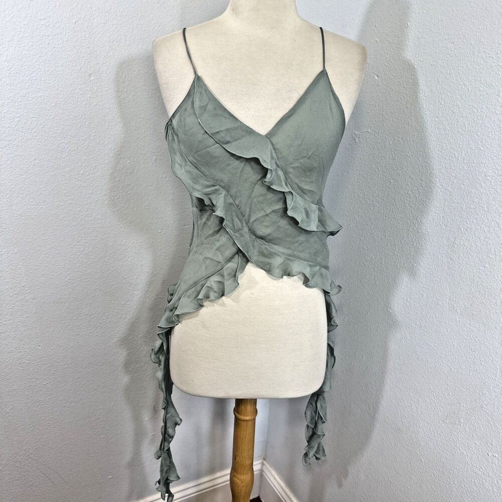 Zara Blouse Womens Small Green Avant Garde Ruffle Fairycore Preppy Y2K 90s